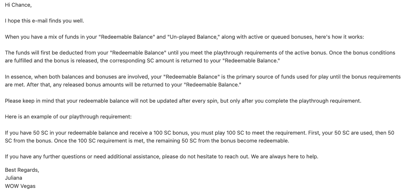 Wow Vegas support email